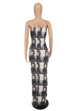 Multicolor Fashion Sexy Print Backless Strapless Sleeveless Dress
