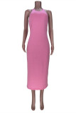 Pink Fashion Casual Solid Basic O Neck Vest Dress