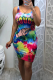 Colour Sexy Print Patchwork Strapless Pencil Skirt Dresses