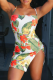Colour Sexy Print High Opening Slit Spaghetti Strap Pencil Skirt Dresses