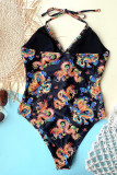 Black Fashion Sexy Print Hollowed Out Backless Strap Design Swimwears