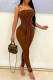 Brown Casual Solid Bandage Patchwork Spaghetti Strap Skinny Jumpsuits
