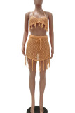 Yellow Sexy Geometric Tassel Hollowed Out Swimwears