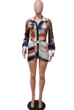 Purple Sexy Print Patchwork Shirt Dress Dresses