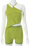 Green Sexy Solid Patchwork Halter Sleeveless Two Pieces