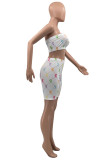 Black Fashion Sexy Print Backless Strapless Sleeveless Two Pieces
