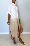 Yellow Casual Patchwork Patchwork Turndown Collar Irregular Dress Dresses