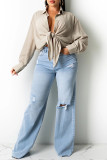 Apricot Fashion Casual Solid Cardigan Turndown Collar Tops