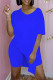 Blue Fashion Casual Solid Slit V Neck Short Sleeve Two Pieces