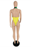 Black Green Fashion Sexy Patchwork Backless Swimwears