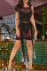 Black Sexy Solid Bandage Asymmetrical Mesh O Neck Pencil Skirt Dresses