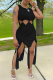 Black Sexy Solid Hollowed Out O Neck Irregular Dress Dresses