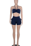 White Casual Solid Hollowed Out Patchwork Frenulum Strapless Sleeveless Two Pieces