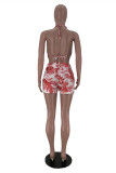 Pink Fashion Sexy Print Backless Strap Design Halter Sleeveless Two Pieces Swimwears
