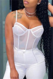 Blue Fashion Sexy Solid See-through Backless Spaghetti Strap Tops