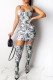 Green Fashion Sexy Print Backless U Neck Vest Dress