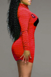 Red Sexy Print Patchwork Half A Turtleneck Pencil Skirt Dresses