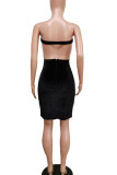 Black Sexy Solid Hollowed Out Patchwork Backless Strapless Strapless Dress Dresses
