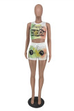 White Casual Sportswear Letter Print Basic O Neck Sleeveless Two Pieces