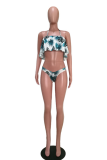 Multicolor Sexy Print Patchwork Flounce Swimwears