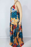 Blue Yellow Sexy Print Patchwork Spaghetti Strap Printed Dress Dresses
