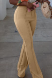 Khaki Fashion Casual Solid Basic Regular High Waist Trousers