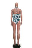 Multicolor Sexy Print Patchwork Flounce Swimwears