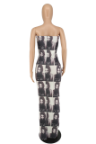 Grey Sexy Print Patchwork Strapless Trumpet Mermaid Dresses
