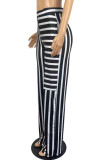 Red Casual Striped Print Patchwork Straight High Waist Straight Full Print Bottoms