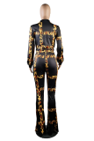 Leopard Print Sexy Print Patchwork Mandarin Collar Long Sleeve Two Pieces