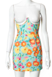 Colour Sexy Print Patchwork Strapless Pencil Skirt Dresses
