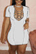 White Sexy Solid Patchwork Frenulum V Neck A Line Dresses