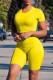Yellow Casual Solid Basic O Neck Short Sleeve Two Pieces