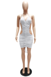 Pink Sexy Solid Hollowed Out Halter Pencil Skirt Dresses