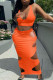 Orange Fashion Sexy Solid Hollowed Out U Neck Sleeveless Two Pieces