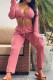 Pink Casual Solid Patchwork Frenulum V Neck Long Sleeve Two Pieces