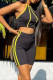 Yellow Sexy Casual Patchwork Vests O Neck Sleeveless Two Pieces