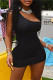 Black Sexy Casual Solid Backless One Shoulder Sleeveless Dress
