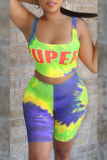 Yellow Sexy Patchwork Tie-dye Square Collar Sleeveless Two Pieces