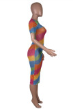 Colour Fashion Sexy Print See-through O Neck Short Sleeve Dress Dresses