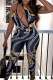 Black Sexy Print Patchwork One Shoulder Skinny Jumpsuits
