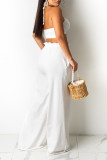 White Sexy Solid Split Joint Halter Sleeveless Two Pieces