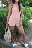 Pink Sexy Casual Solid Backless Spaghetti Strap Regular Romper