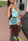 Black Sexy Casual Solid Backless Halter Sleeveless Two Pieces