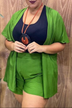 Green Casual Solid Split Joint Halter Plus Size Two Pieces