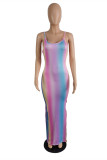 Multicolor Fashion Sexy Print Slit Spaghetti Strap Sleeveless Dress