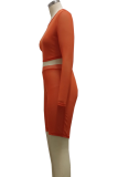 Tangerine Red Casual Solid Split Joint Half A Turtleneck Long Sleeve Two Pieces