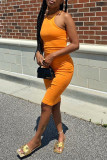 Yellow Sexy Casual Solid Vests O Neck Sleeveless Dress Dresses