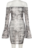 Black Sexy Print Patchwork Off the Shoulder Pencil Skirt Dresses
