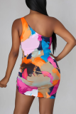 Pink Sexy Print Hollowed Out Pencil Skirt Dresses